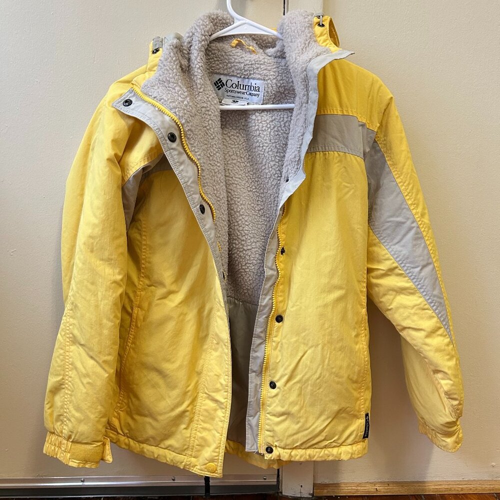 Columbia Yellow Fleece Lined Hooded Jacket Women's Small Outdoor Coat
